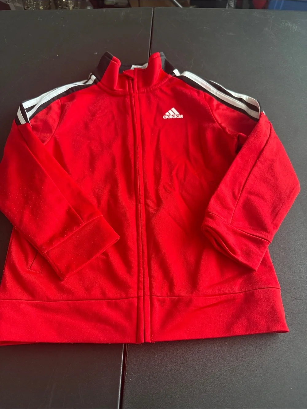 adidas Red Track Jacket with White Shoulder Stripes